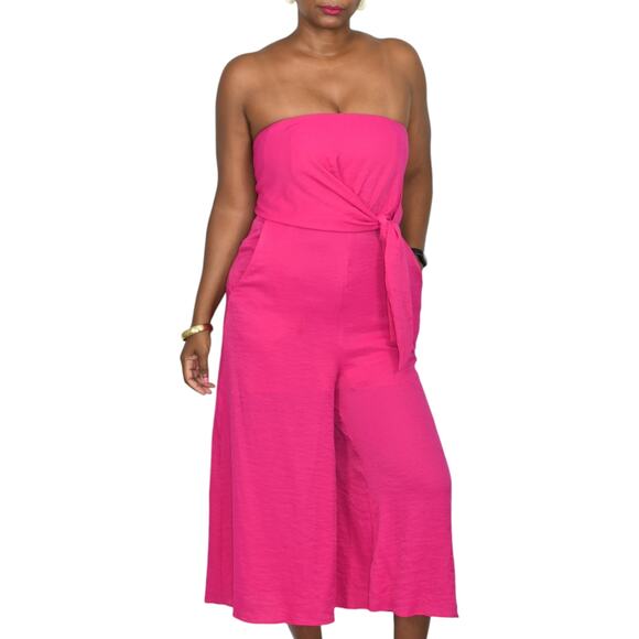 Maeve Brin Tie Front Jumpsuit Pink Cropped Strapless Wide Leg Boning Anthro 4 - Picture 1 of 14